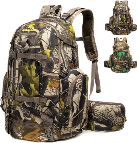 Mochila de caza, equipo de caza al aire libre con cubierta para lluvia, paquete duradero de gran capacidad para el día de caza (camuflaje verde)