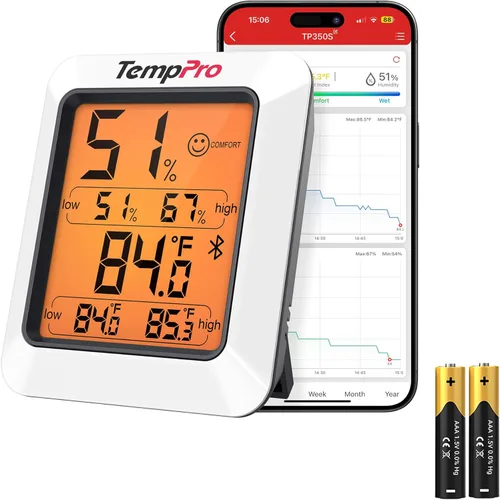 TempPro Termómetro higrómetro para casa, termómetro de invernadero interior Bluetooth para habitación de hasta 260 pies, medidor de humedad