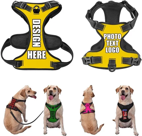 Miniatura 31 de Arnés para perro personalizado con nombre y número de teléfono, chaleco personalizado para perro, arnés reflectante ajustable para mascotas, beige, S