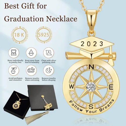 Miniatura 2 de Regalos de graduación para ella 2023, regalos de collar de graduación, collar de brújula de graduación, collar de brújula inspirador, regalo