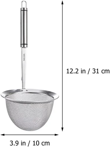 Miniatura 7 de Hemoton Cesta coladora de acero inoxidable – Colador de fideos de malla fina con mango para colgar para cocinar 12.2 x 3.93 pulgadas, perfecto