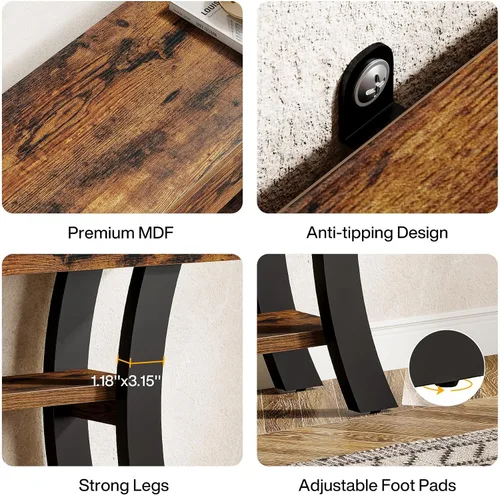 Miniatura 7 de Tribesigns Mesa consola pequeña de 41 pulgadas para entrada, mesa de sofá rústica estrecha de 3 niveles con estantes de almacenamiento y marco