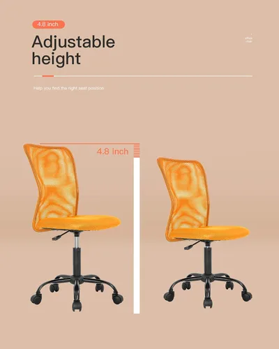 Miniatura 2 de HHS Silla de oficina en casa con malla sin brazos, ergonómica, ajustable, respaldo medio para mujer, pequeño, moderno, giratorio, con ruedas, hogar