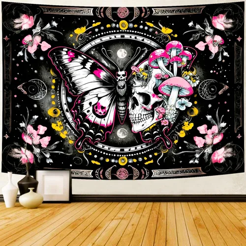 Miniatura 8 de Delur Tapiz de mandala negro y dorado, astrología, espacio, hippie bohemio, medallón floral, tapiz para colgar en la pared, estético, cabecero