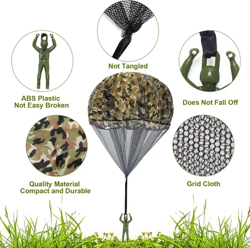 Miniatura 4 de Catcan 10 piezas de juguete de paracaídas, paracaídas de camuflaje para hombre, sin enredos, lanzar a mano, juguete volador para paracaidistas,