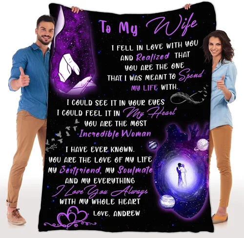 Miniatura 19 de Mantas de forro polar personalizadas para esposa con nombre de marido, el mejor regalo para tu compañero de vida con citas, regalos del día de San