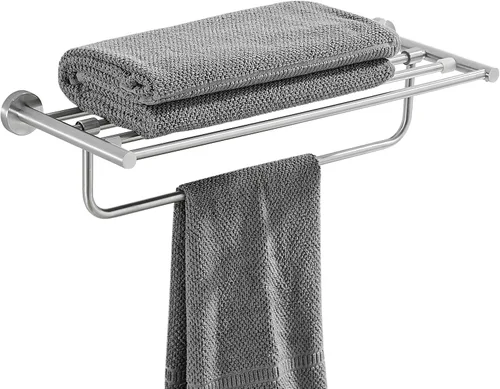 VOLPONE Toallero de baño - Estante de toallas de acero inoxidable con barra de toalla de 24 pulgadas, organizador de almacenamiento de toallas Plata