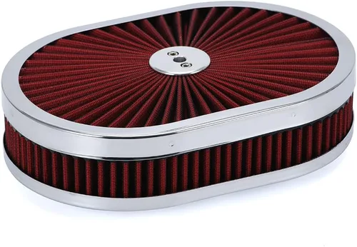Miniatura 7 de PTNHZ 12"x2" Conjunto de Filtro de Aire Ovalado Limpiador de Flujo de 5-1/8" Cuello de Carburador con Tapa de Flujo Continuo de Alto Flujo Cromado