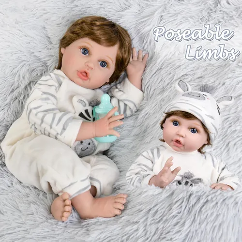 Miniatura 4 de Aori Muñecas de bebé recién nacidas realistas de 22 pulgadas con cuerpo suave y con peso y trajes de cebra, juego de regalo para niños de 3 años