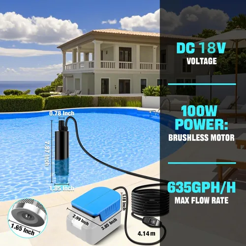 Miniatura 2 de Bomba de agua sumergible para batería Makita de 18 V, 635 GPH 100 W, bomba de transferencia de agua inalámbrica para tina, estanque, jardín