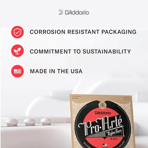 Miniatura 6 de D'Addario Pro-Arte - Cuerdas de guitarra clásica Pro-Arte - EJ44C - Cuerdas de guitarra de nailon - Envoltura chapada en plata, núcleo compuesto