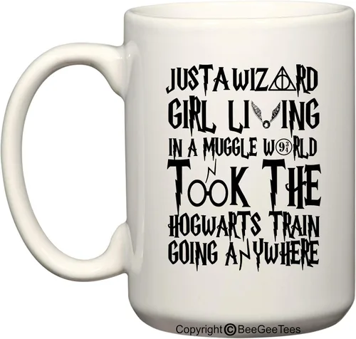 Just A Wizard Girl Living In A Funny World - Taza de café divertida para oficina (15 onzas, blanco)
