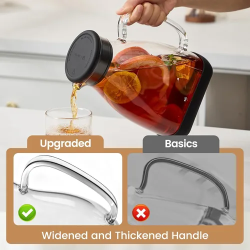 Miniatura 3 de Jarra de vidrio de 68 onzas con tapa, jarra de borosilicato para bebidas calientes/frías, tapa de silicona a prueba de fugas y funda base