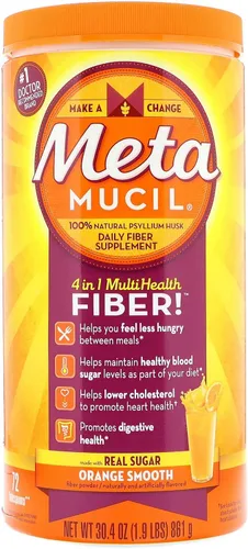 Miniatura 17 de Metamucil 4-en-1 suplemento de fibra de cáscara de psyllium, sin azúcar, 72 cucharaditas, sabor a naranja, fibra diaria en polvo para la salud