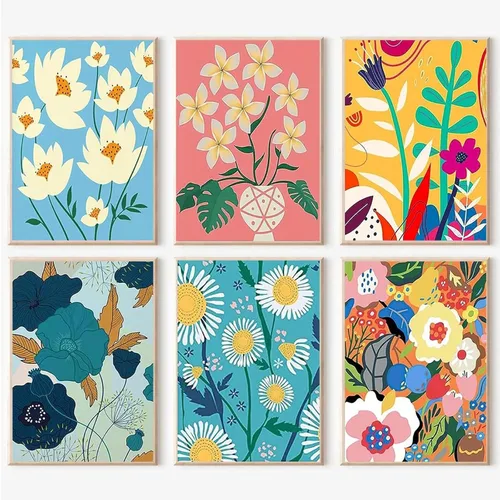 Miniatura 17 de JATOK Paquete de 6 kits de pintura por números para adultos, kits de pintura para principiantes en lienzo de colores con símbolos claros, pintura