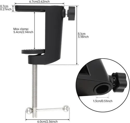 Miniatura 7 de 2 abrazaderas de escritorio de metal resistente, soporte de micrófono de montaje en mesa, clip C para micrófono, brazo de tijera de suspensión