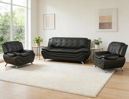 Miniatura 36 de Sofás Seccionales de Cuero, Conjuntos de Muebles de Sala de Estar, 3 Piezas Conjunto de Sofá Moderno para Sala de Blanco crema