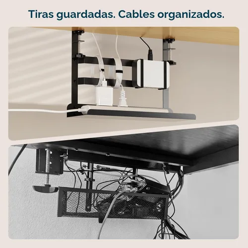Miniatura 2 de YECAYE Bandeja de gestión de cables para debajo del escritorio, Montaje de abrazadera sin perforación, Bandeja de gestión de cables de metal