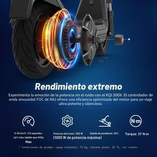Miniatura 4 de NIU 100P/100F/300P/300X Electric Scooter Adult - E Scooter with Suspension, 600-1000W Peak Power, 18-37.3 Miles Max Range, Top Speed 17.4-23.6MPH