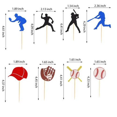 Miniatura 5 de 24 piezas de decoración para cupcakes de béisbol, jugadores de béisbol, temática deportiva, para baby shower, fiesta de cumpleaños, suministros