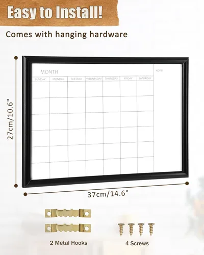Miniatura 2 de TORASO Pizarra blanca de borrado en seco y calendario mensual, pizarra blanca magnética para pared, oficina, escuela, hogar, tablero colgante