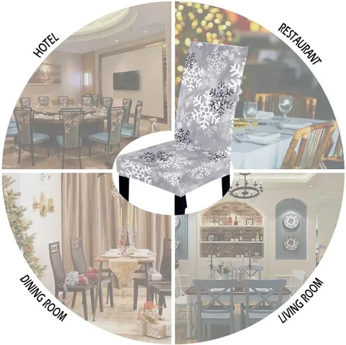 Miniatura 6 de LIPOR Juego de 2 fundas elásticas para sillas de comedor de Navidad, fundas elásticas para sillas Parsons con estampado de copos de nieve