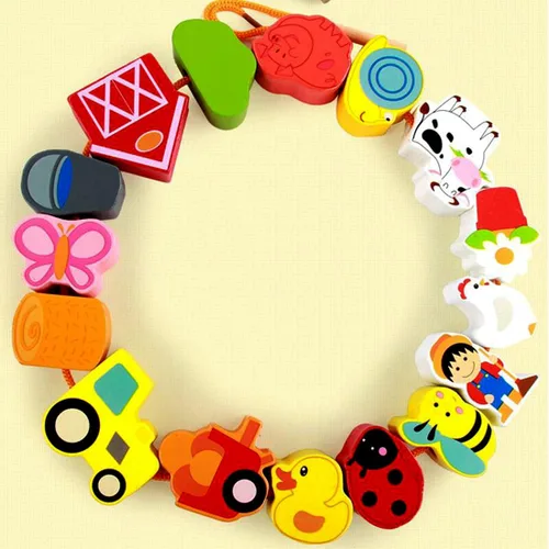 Miniatura 2 de Lacing Farm Toy Juego de bloques de madera, juguetes educativos tempranos, juegos de cuerda y cuentas de cordones para niños pequeños juego