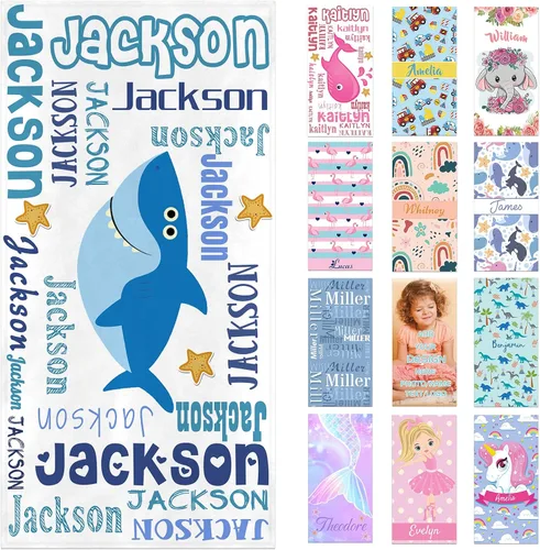 Miniatura 30 de Toallas de playa personalizadas para adultos y niños con nombres, toallas de playa personalizadas para hombres y mujeres, toalla de baño