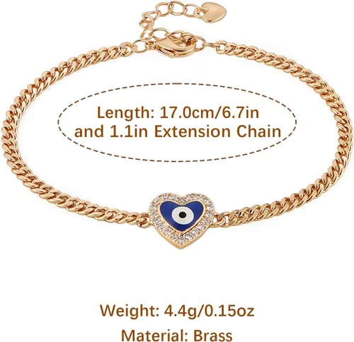 Miniatura 5 de HZMAN Pulsera de ojo turco chapada en oro rosa de 14 quilates para mujeres y niñas, pulsera de protección de la suerte, pulsera ajustable
