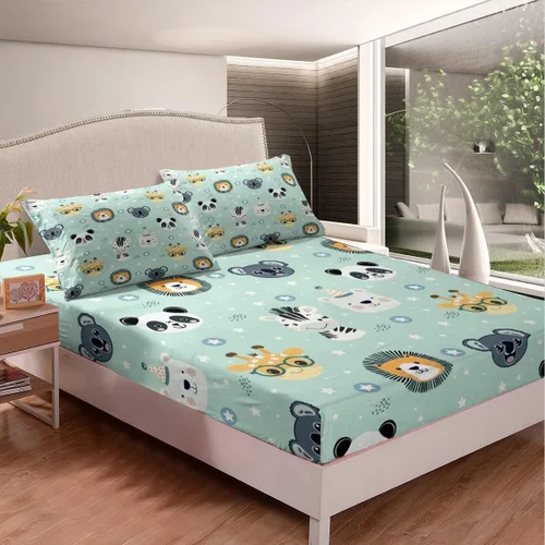 Miniatura 3 de Feelyou Juego de sábanas de animales de dibujos animados para niños pequeños, tamaño individual, juego de sábanas de leones y cebra, juego