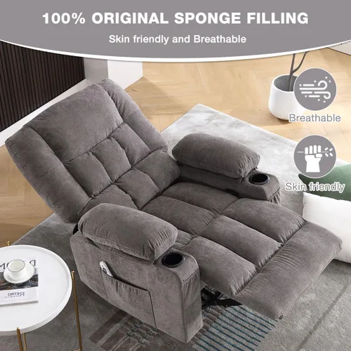 Miniatura 8 de BOSMILLER Silla reclinable de gran tamaño para adultos con masaje por vibración y calefacción lumbar, mecedora giratoria con soporte para tazas