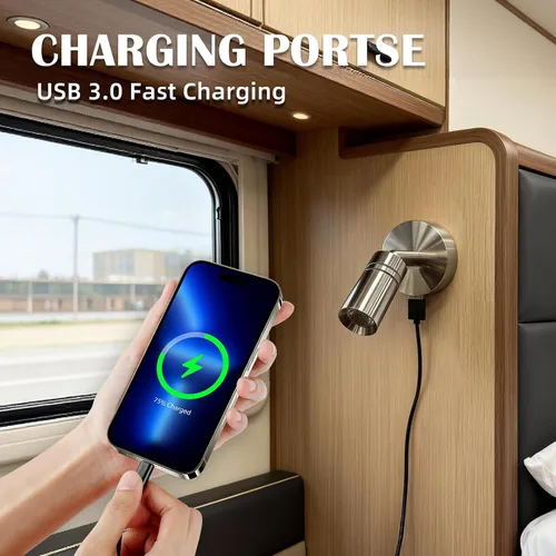 Miniatura 8 de THALASSA Lámpara de lectura LED interior de RV de 12V con puerto USB de 5V - Interruptor táctil integrado, brillo regulable, montaje en superficie