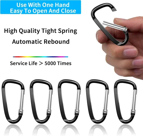 Miniatura 3 de 2.4 "24pcs pequeño mosquetón clip llavero, aluminio D anillo forma clips con llavero gancho