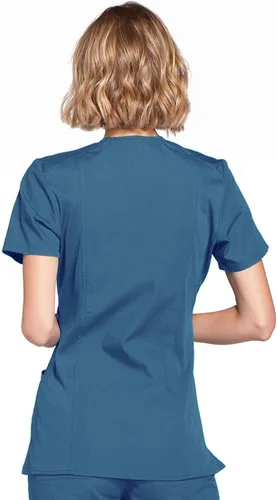 Miniatura 4 de Mujer Mock Wrap Top Workwear Originals con paneles traseros de punto acanalado WW650