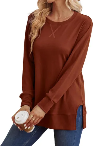 Miniatura 2 de Saloogoe Sudadera para mujer con abertura lateral, moda de otoño 2023, camisas de manga larga