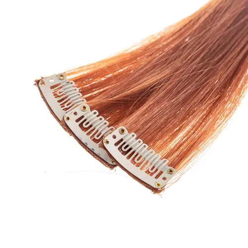 Miniatura 3 de SWACC 12 extensiones de cabello lacio de un color con clip, para mujer, extensiones de cabello sintético con rayas de color (rojo jengibre)