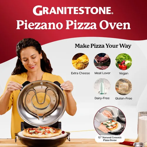 Miniatura 2 de Horno de Pizza de Superficie PIEZANO de Costra Crujiente por Granitestone – Horno Eléctrico de Pizza de 12 Pulgadas para Superficie