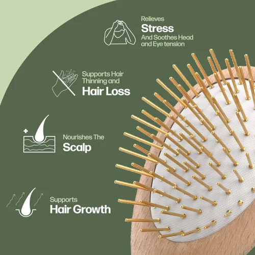 Miniatura 3 de Uffy Acubrusher - Cepillo de pelo Gua Sha chapado en oro de 24 quilates, masajeador ergonómico para el cuero cabelludo para la caspa