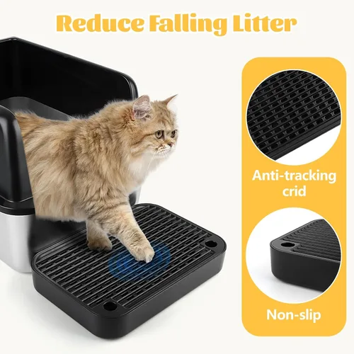 Miniatura 3 de Escalón para caja de arena, escalón para gatos, rampa, atrapador con función de filtro, fácil de limpiar, ideal para gatitos y gatos ancianos (negro)