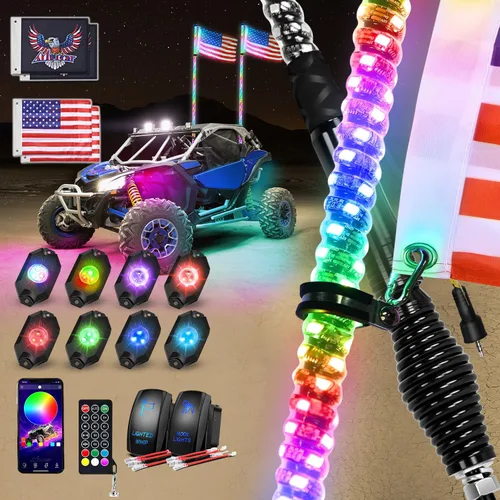 Miniatura 23 de Nilight 2 luces LED RGB de 3 pies con base de resorte y 4 luces de rock, control remoto de aplicación con patrones de persecución de bricolaje