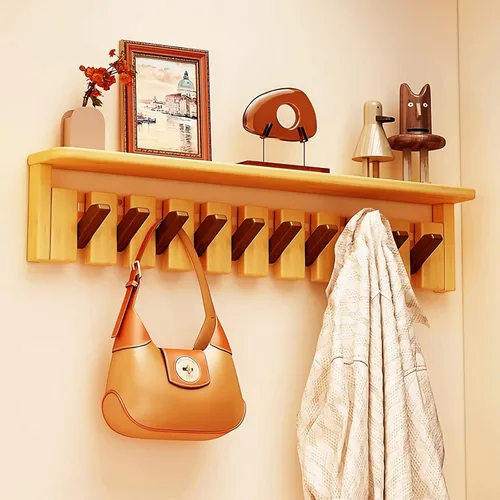 Miniatura 11 de Percheros montados en la pared, ganchos para llaves de piano, colgador de madera maciza natural, tela no tejida, perchas para armario, cocina