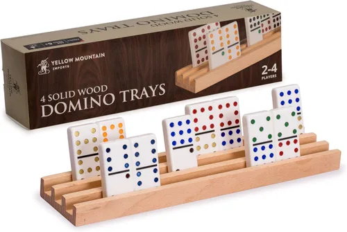 Yellow Mountain Imports Juego de 4 bastidores de dominó de madera de haya (10 pulgadas) - Juego de 4 soportes de dominó para tren mexicano, pata de