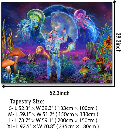 Miniatura 5 de Heopapin - Tapiz de astronauta de luz negra con medusas, tapices de hongos estilo trippy, plantas de fantasía reactivas a UV, tapiz de pared Medusa