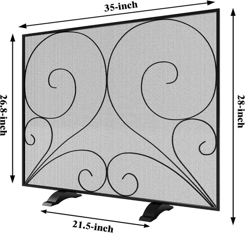 Miniatura 4 de Fire Beauty Pantalla de chimenea de un solo panel hecha a mano de malla de hierro forjado sólido, protector contra chispas de fuego resistente al