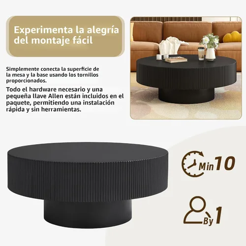 Miniatura 6 de Merax Mesa de café moderna redonda de 31 pulgadas con base resistente, mesas centrales de madera para sala de estar, recepción, fácil de ensamblar