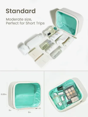 Miniatura 6 de ROWNYEON Juego organizador de cosméticos de alta calidad, bolsas de almacenamiento de PVC transparente y piel sintética con forro azul en tono joya