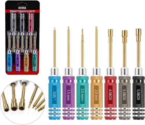 INJORA Juego de 7 piezas de destornillador hexagonal RC de mango corto, conductor de tuerca y destornillador Phillips, kit de herramientas de