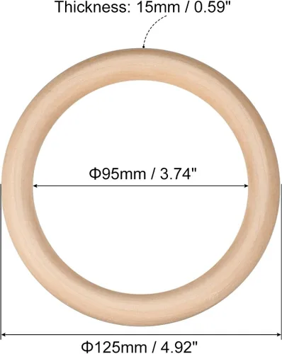 Miniatura 2 de uxcell 2 anillos de madera natural de 4.921 in (5 pulgadas), círculos de madera lisa sin terminar de 0.591 in de grosor para manualidades, tejer