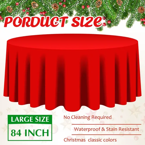 Miniatura 3 de Juexica 24 Piezas Manteles de Plástico Navideños de 84 Pulgadas Redondos Desechables Mantel de Plástico Impermeable Decorativo Cubierta de Mesa Rojo