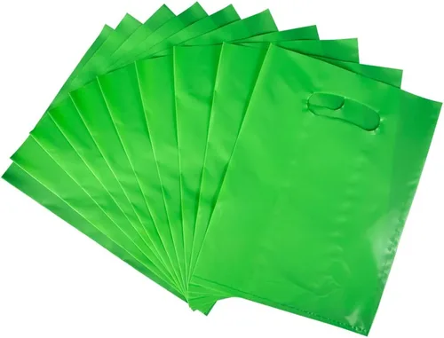 Miniatura 3 de ysmile - Bolsa de plástico verde para mercancías para pequeñas empresas, bolsa de compras con asa, bolsa de regalo para venta al por menor